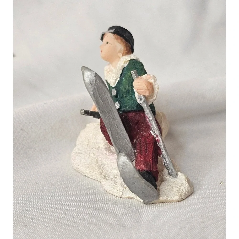 VTG 1994 Mervyns Christmas Village Boy Skiing Miniature Figurine 2 Inch Decor